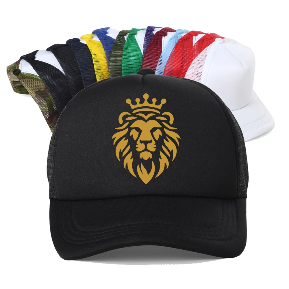 Lion Print Golden Crown Design Baseball Cap Summer Casual Animal Pattern Top Harajuku Sun Hat Outdoor Mesh Trucker Hat