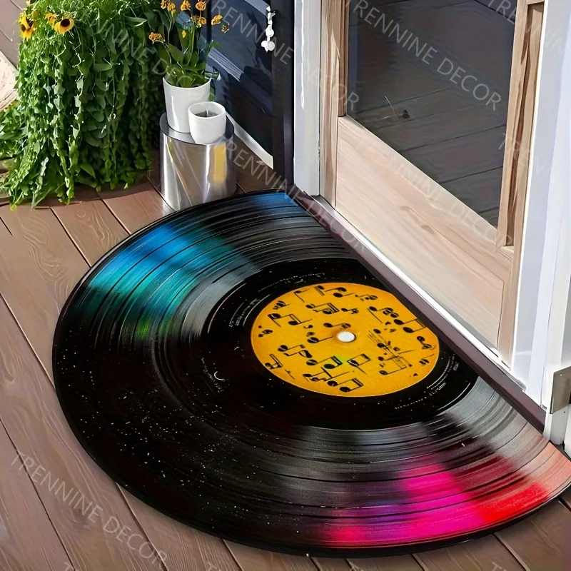 Vinyl Record Music Retro Black Red Half Round Carpet Mat Rug Home Decoration Entryway Door Classic Nostalgic Non Slip