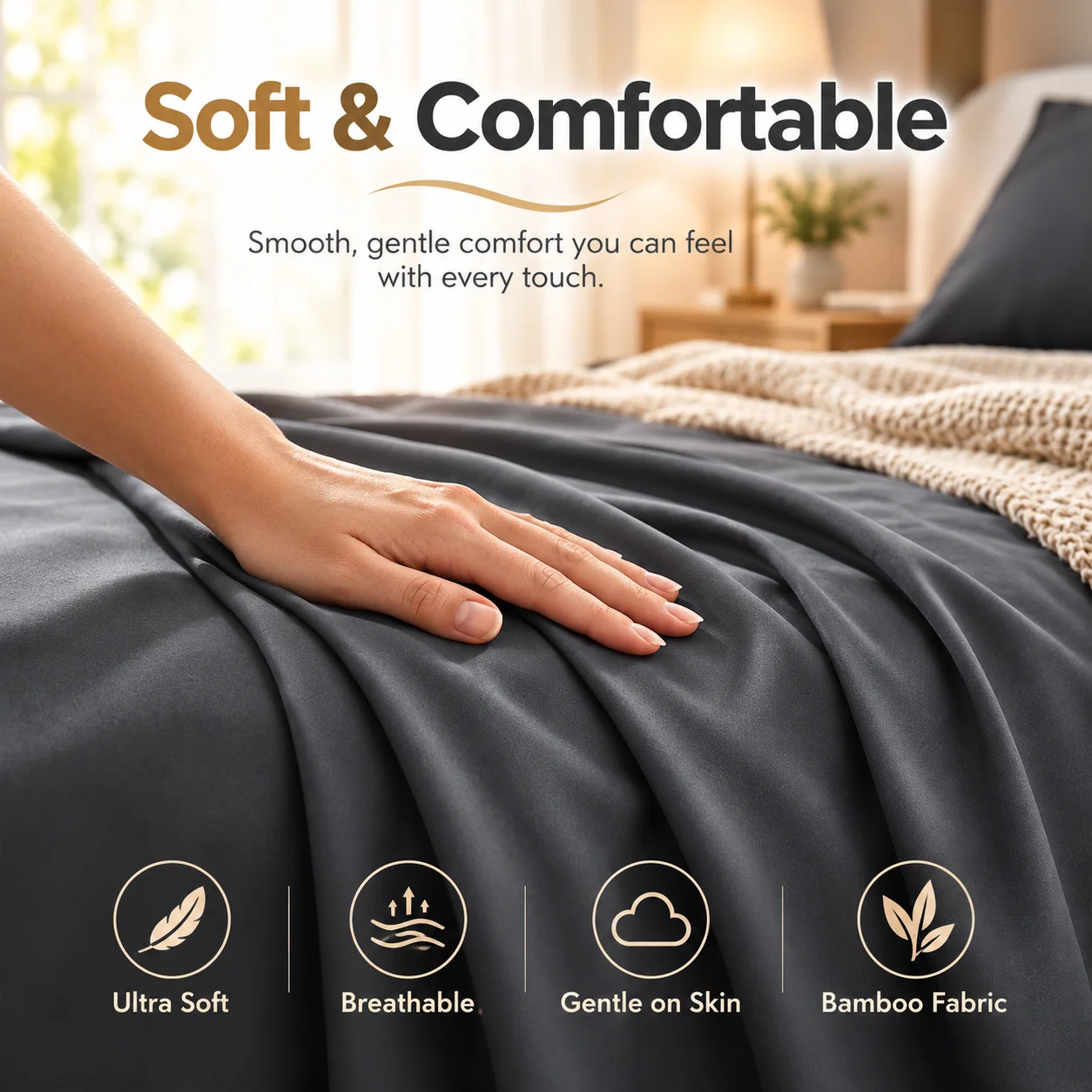 3/4 Pcs Luxury Bamboo Fiber Sheet Set, Ultra Soft Breathable Bedding Set, Deep Pocket Fitted Sheet, Wrinkle Resistant Comfortable Bedding for Twin Full Queen King Sizes, Hotel Style Bedroom Essentials, Bedroom Bedding Essentials