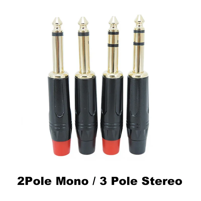 2 Pole Mono 3 Pole Stereo Jack 6.35mm Male Connector Gold-Plated 6.5mm 1/4 Inch Plug Audio Amplifier Microphone Cable A7