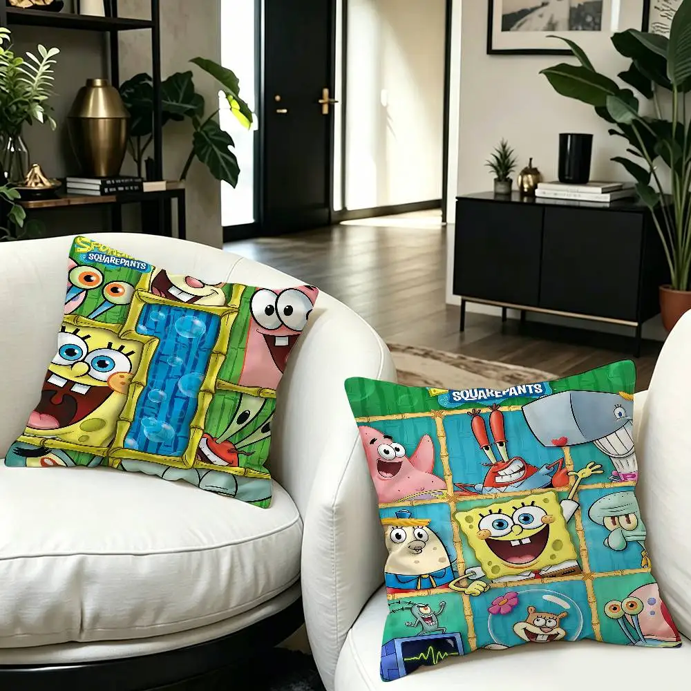 Cartoon Cute S-SpongeBob Pillow Cover for Bedroom Room and Living Room Sofa Decorative Cushion Cover