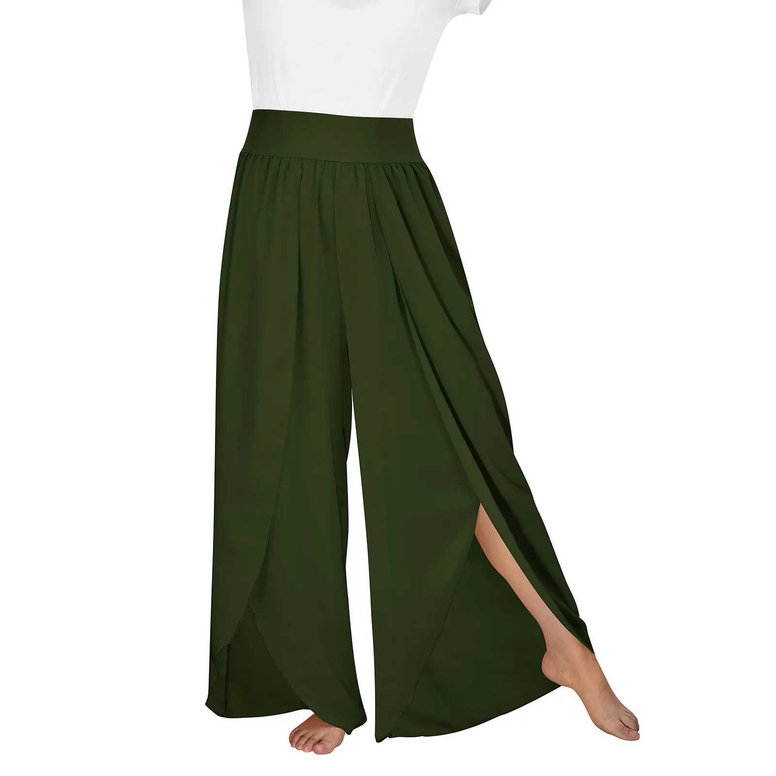 

Women Yoga Pants Casual Wide Leg Pants Elastic High Waisted Hippie Pants Boho Beach Plus Size Slashed Trousers Slacks Summer