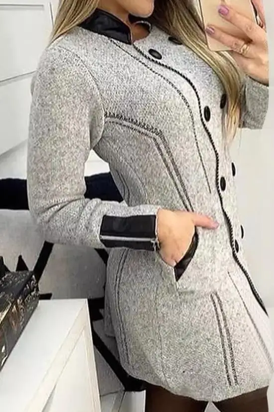 Manteau à Double Boutonnage et Manches sulfpour Femme, Design de Poche, Col Montant, Abonné, Mode Décontractée, Automne Hiver