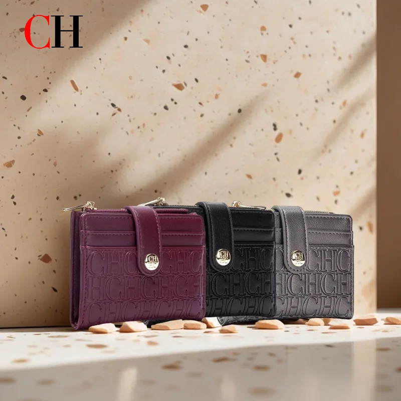 CH-Bolso para tarjetas de visita de diseño Retro de marca de lujo, cartera plegable clásica con botones a la moda, bolso cuadrado compacto y ligero para mujer