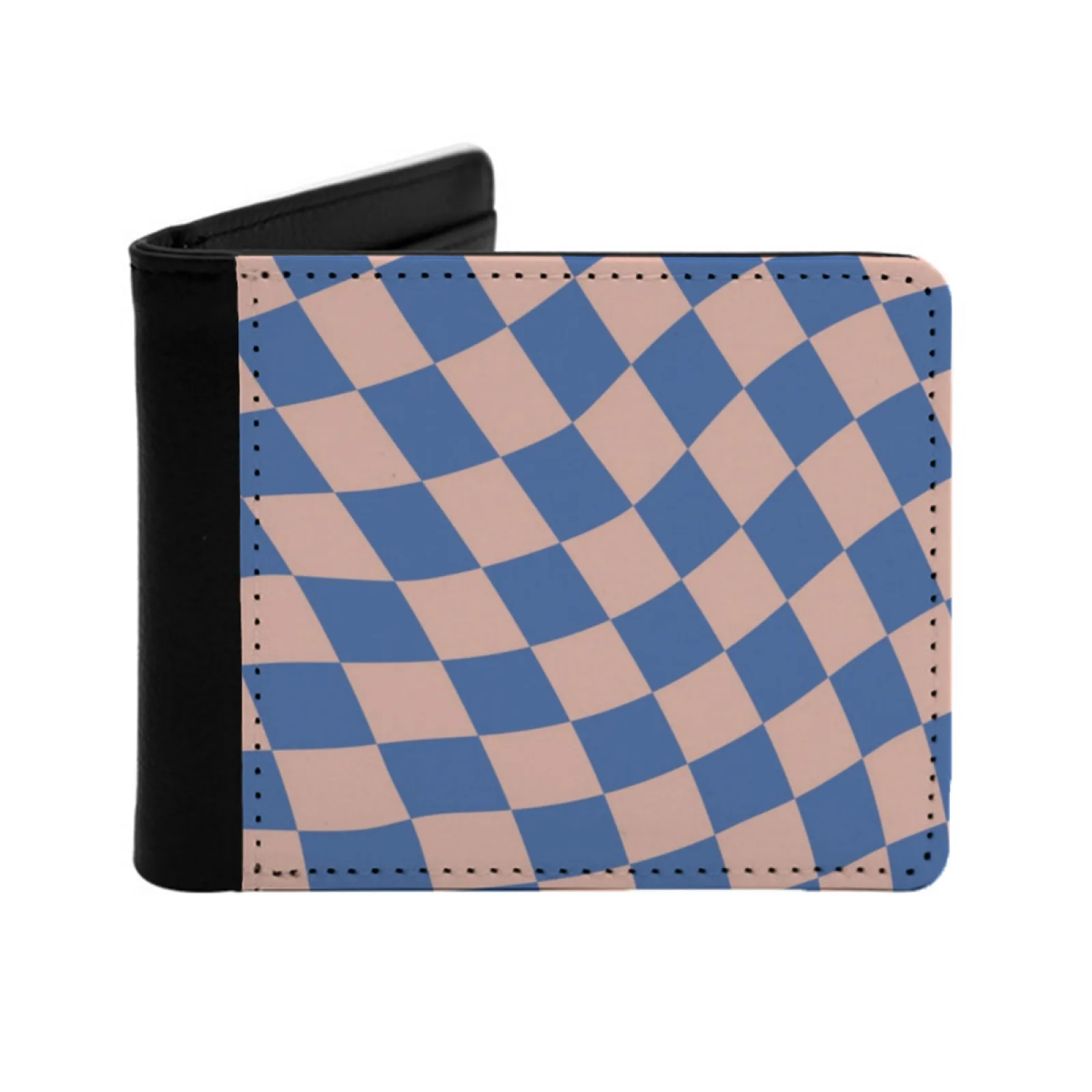 Very Peri And Pastel Pink Swirl Checkerboard Men Wallets Card Man Wallet Short Purse Bi-Fold Personalized Purses Very Peri