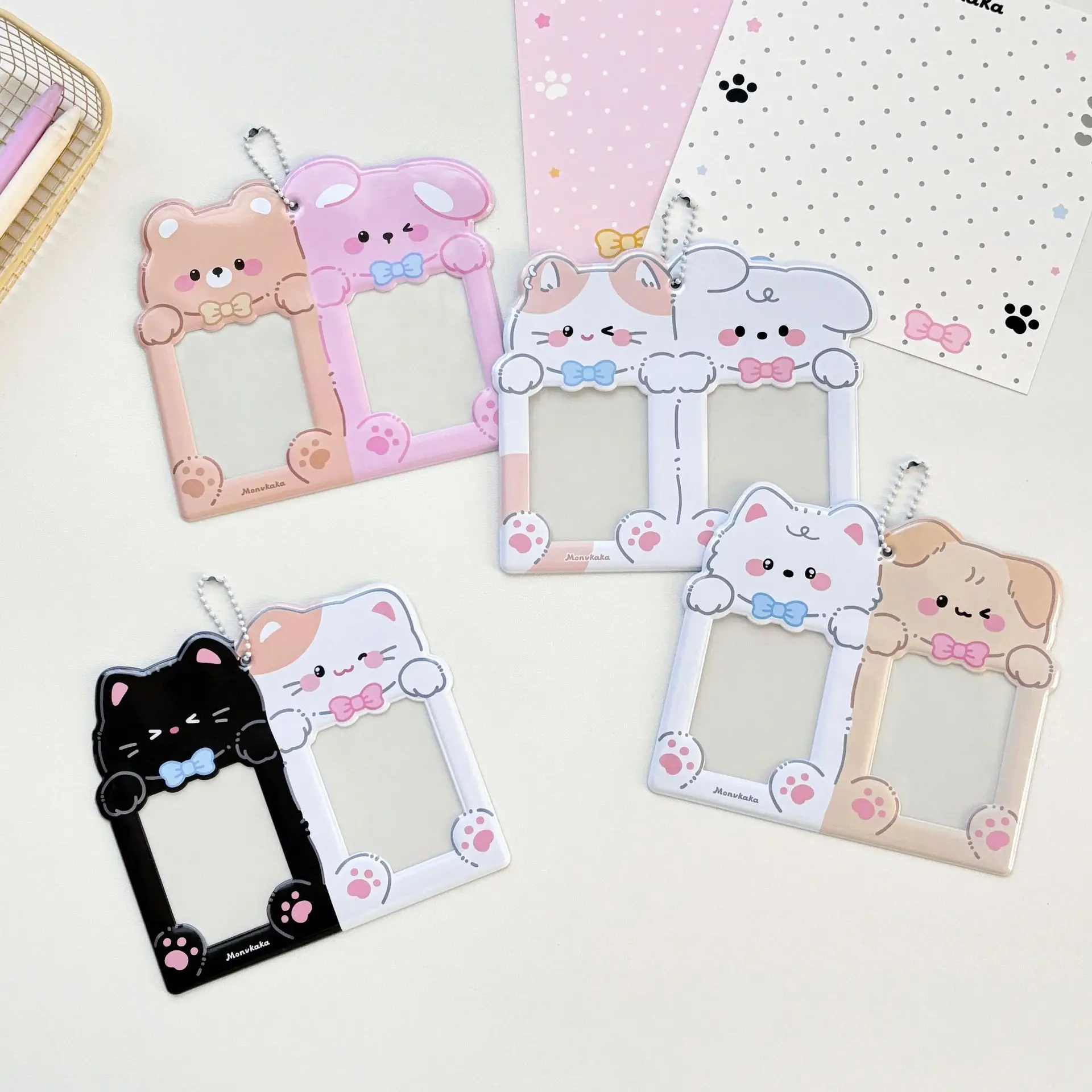 3 Inch Double Slots CP Photocard Holder Keychain Cute Animal Card Sleeve ID Photo Bag Pendant Kpop Card Protector
