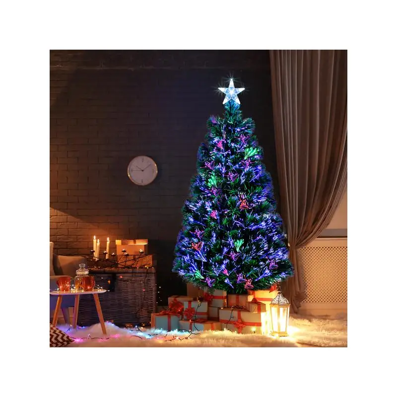 شجرة عيد الميلاد الخضراء بطول 6 أقدام مع نجوم، PVC، ألياف بصرية، 230 فروع