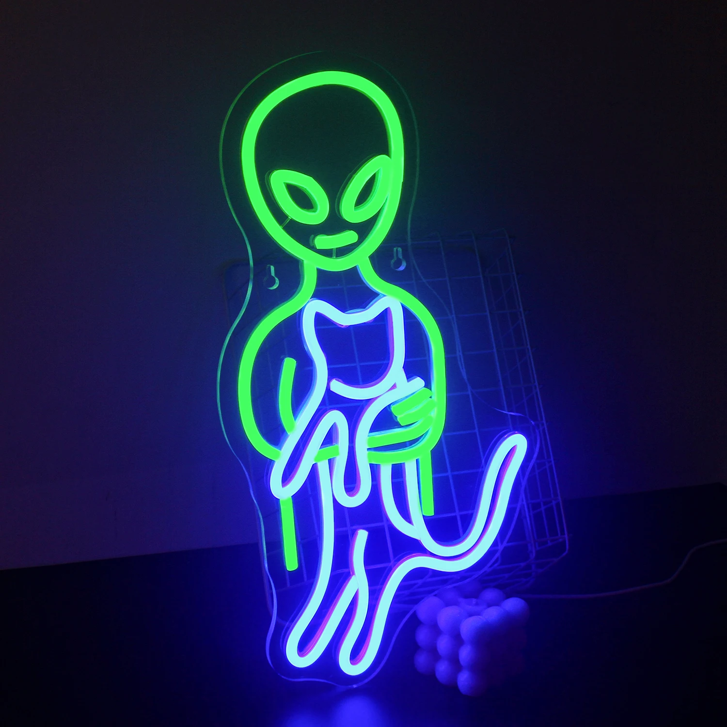 Imagem -02 - Cat Alien Neon Sign Led Decoração da Parede do Quarto Alimentado por Usb Acrílico com Interruptor Quarto das Crianças Decoração de Festa