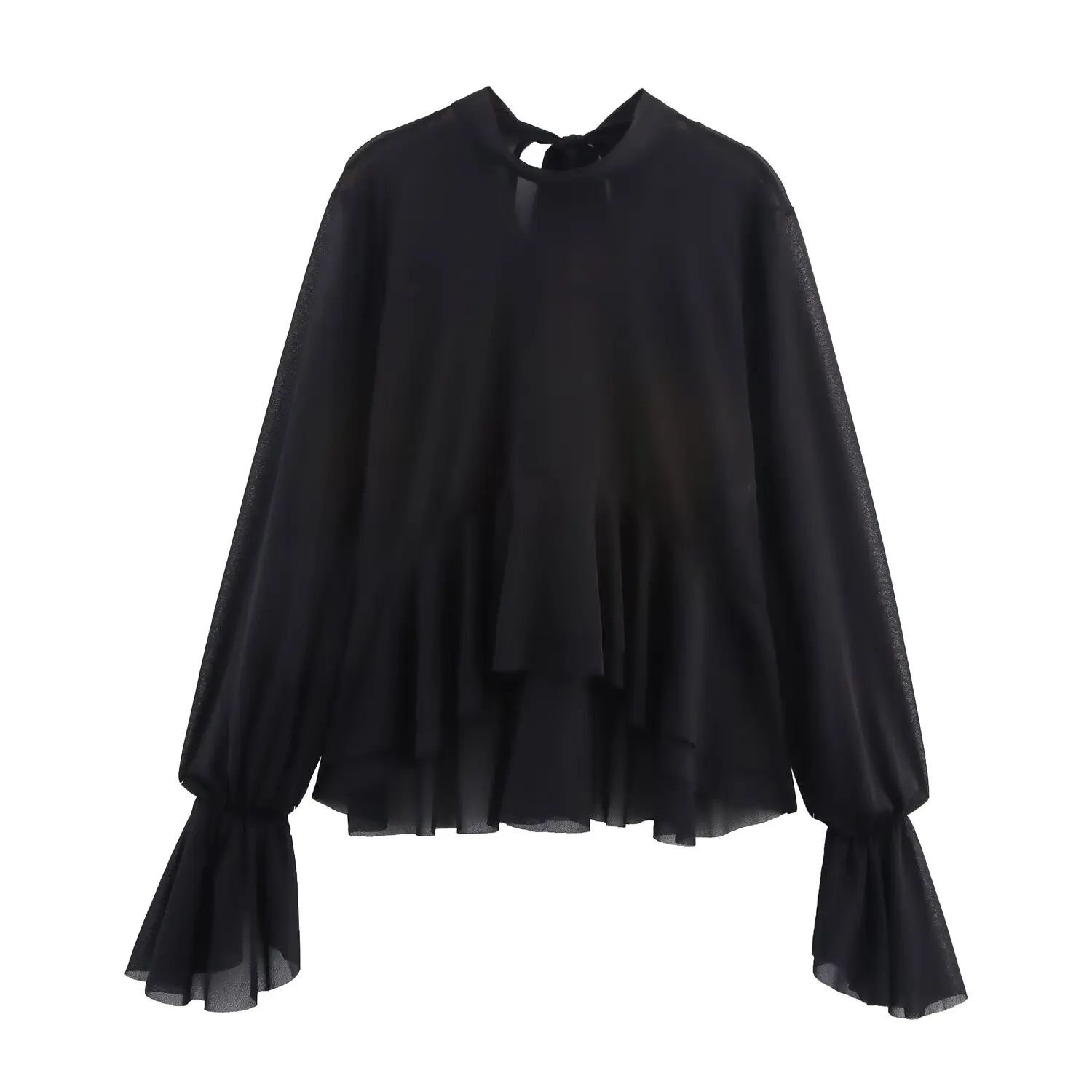 بلوزة JNLEAOG النسائية غير الرسمية Faion irt للخريف الجديدة ذات الطبقات المزخرفة بلوزة طويلة من البوليستر متعددة الاستخدامات #4