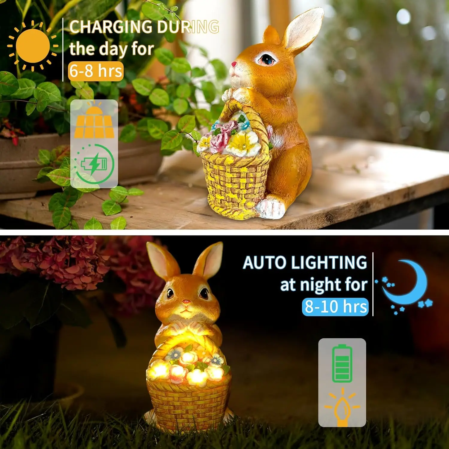 

Solar Garden LED Light Statues Rabbit Flowers Decoration Outdoor Indoor Mothers Day Gardening Gifts Bunny Lawn Statue Ornament