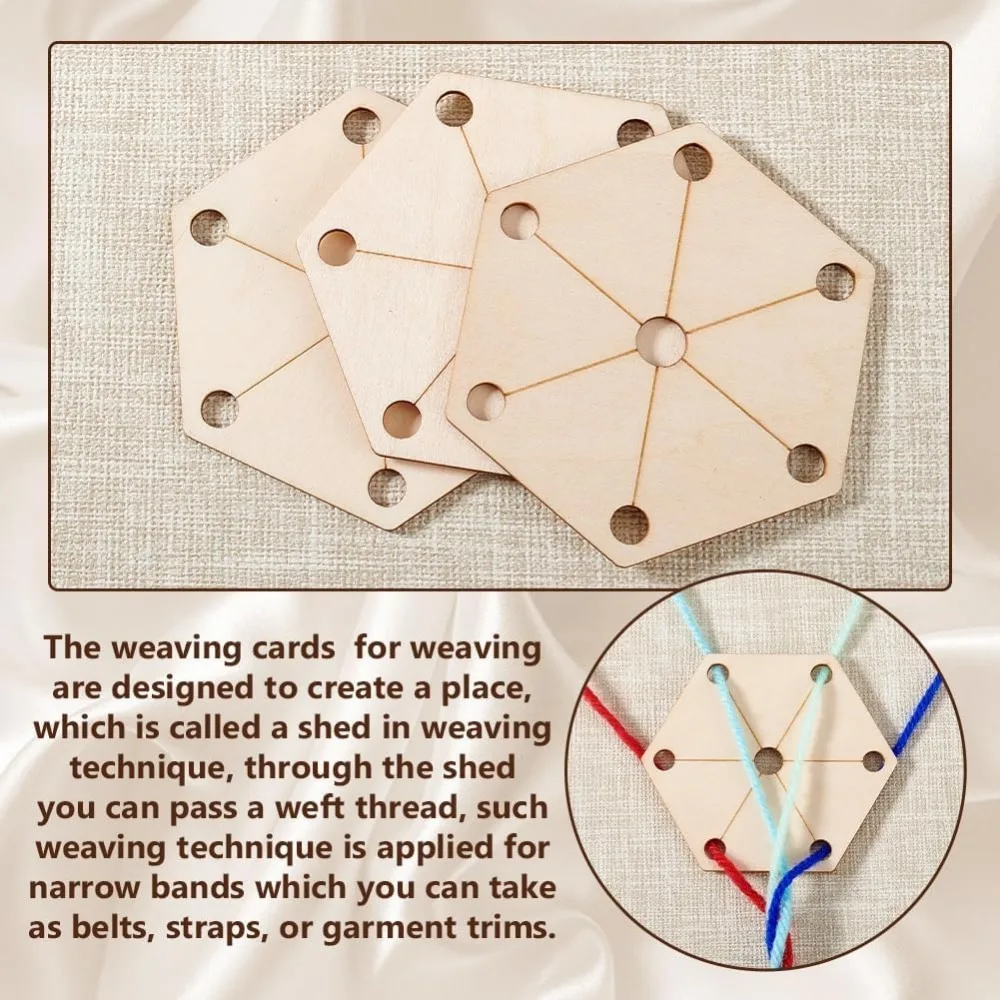 24Pcs Hexagon Weaving Cards 2.6x3 Inch Wood Loom Cards Handmade Tools Supplies Wood Tablet Cards Wood - view 4