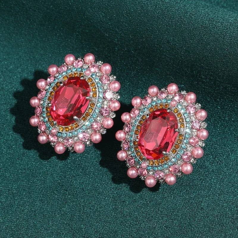 Vintage Pink Orange Crystal Pearl Earrings For Women Luxury Art Deco Party Rhinestone Accessories Girls Jewelry Gift 2026 New