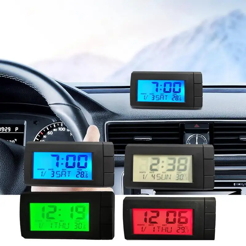 Digital Display Car Clock Thermometer Auto Light Weight Color Display Thermometer Vehicles Inside Outside Temperature Meter