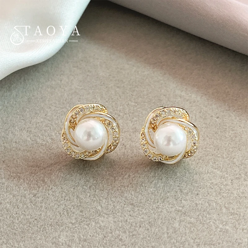 

French Zircon Pearl Wrapped Flower shaped Earrings 2023 New Fashion Design Jewelry Christmas PartyLuxury Accessories for Women‘s