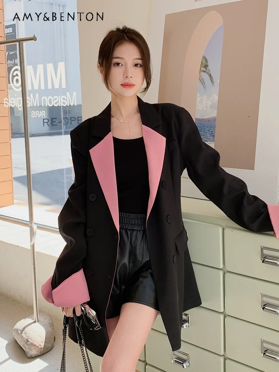 

OL Contrast Colors Suit Jacket Spring Autumn New High-Grade Graceful Personality Business Jackets Commute Style Casual Slim Coat