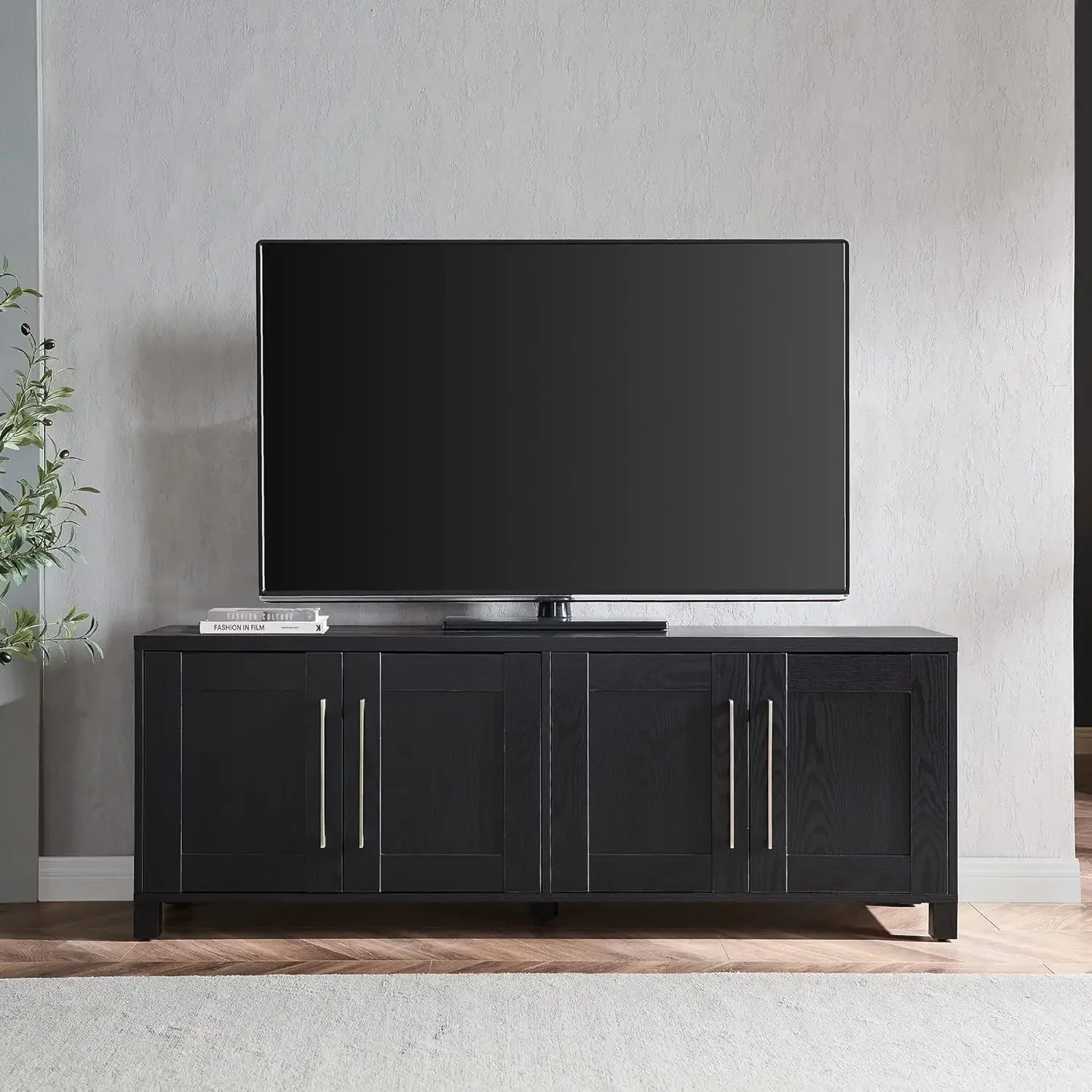 Mueble TV rectangular para televisores de hasta 80" en veta negra.