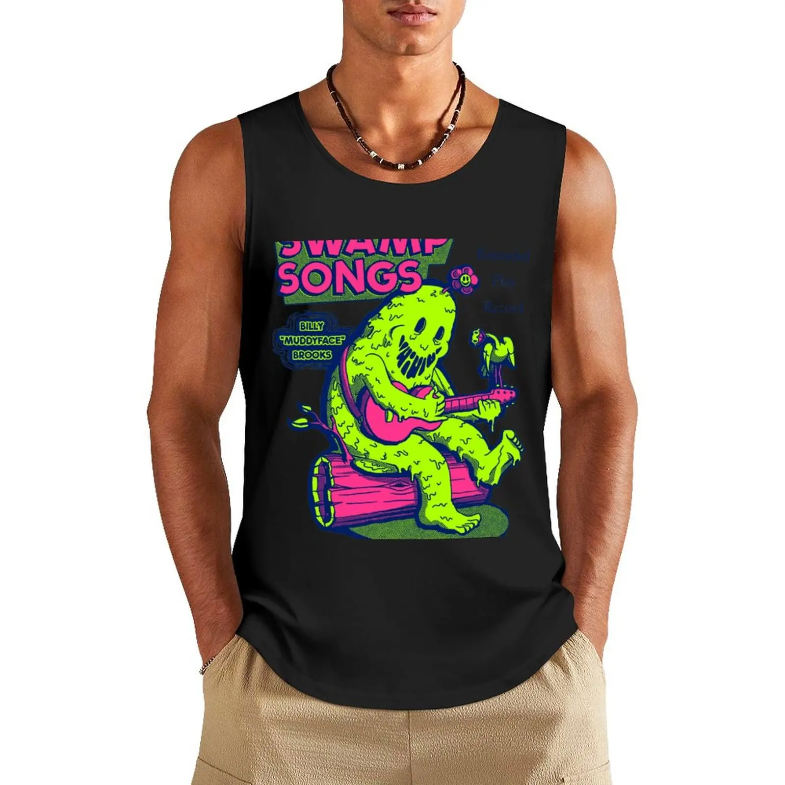 

Swamp Songs - White/Neon Tank Top sleeveless t-shirts for men sexy clothes men