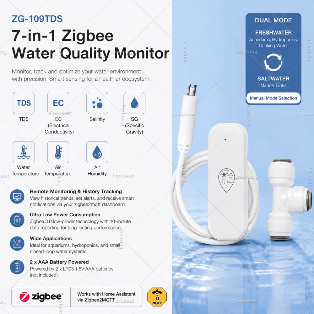 Zigbee Water Quality Sensor Temperature Humidity Sensor Probe Thermometer TDS/EC/Salt/SG Tester For Zigbee2MQTT Home Assistant - view 5