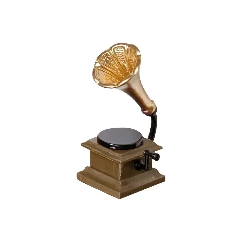 1pc Vintage mini phonograph figurine miniature model, edible toy scene ob11 small cloth doll house accessory