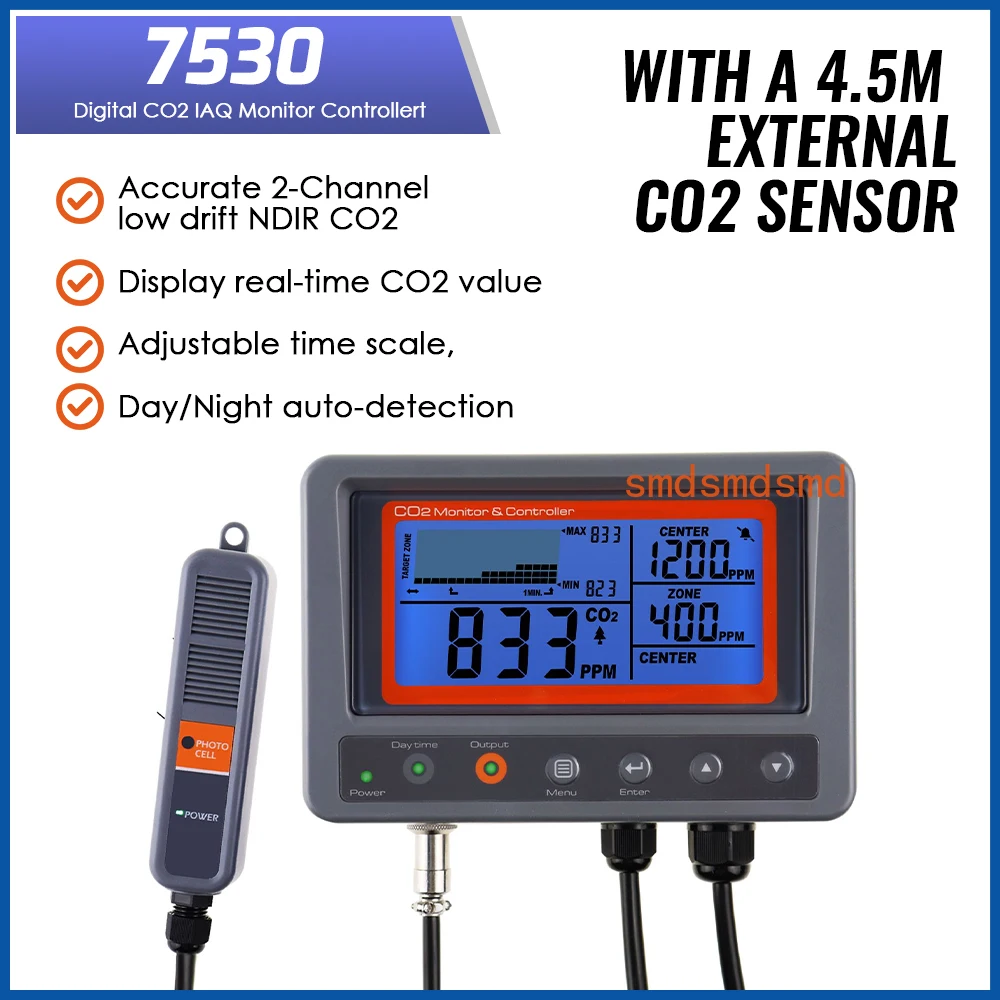 Digital CO2 Carbon Dioxide Monitor Controller Sensor w/ Relay Function NDIR Sensing Probe For Greenhouse Mushroom Farm