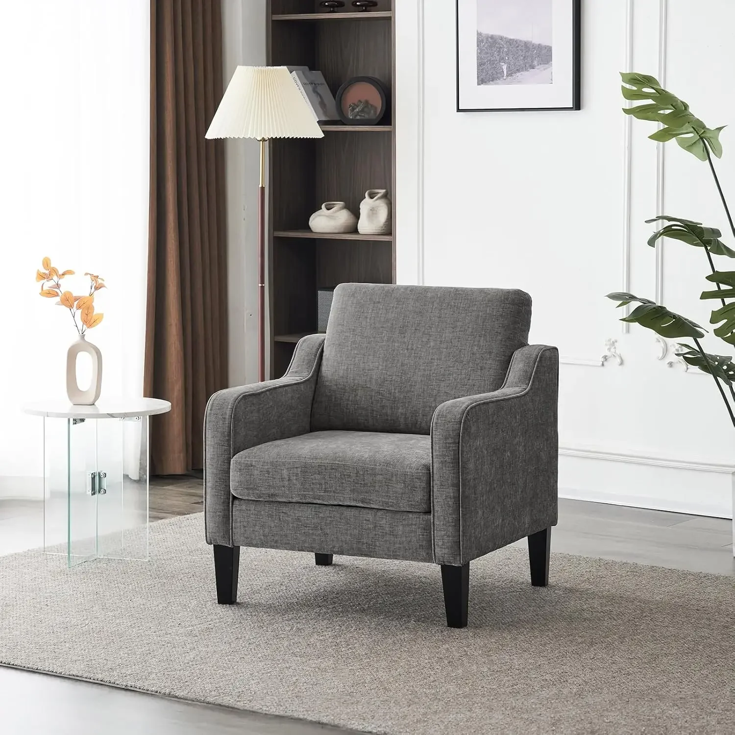 Accent Chairs for Living Room Reading Mid Century Modern Soft Chenille Sofa Upholstered Arm Comfy