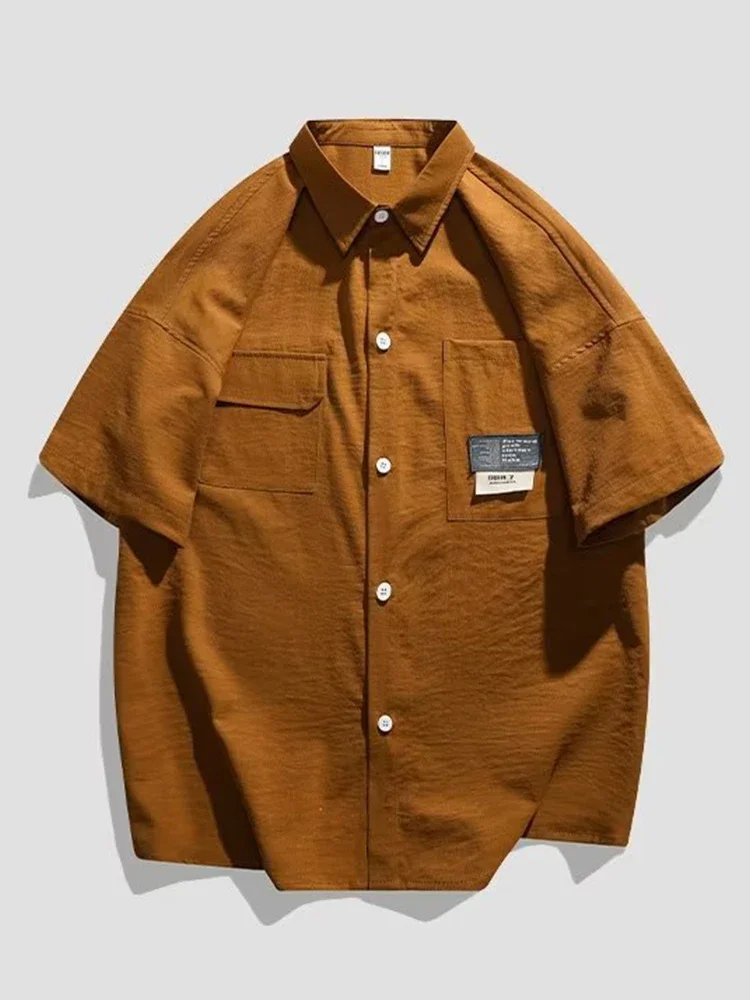 Zomer Mannen Korte Mouwen Japanse Casual Revers Blouses High Street Multi-pocket Oversized shirt Mode camisas de hombre
