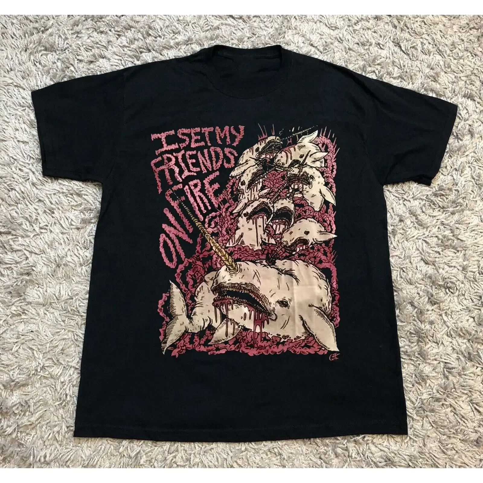 I Set My Friends On Fire Narwhals T shirt  S 5Xl AR856 vintage Washed Slightly Casual Soft graphic Comfortable designer clothes