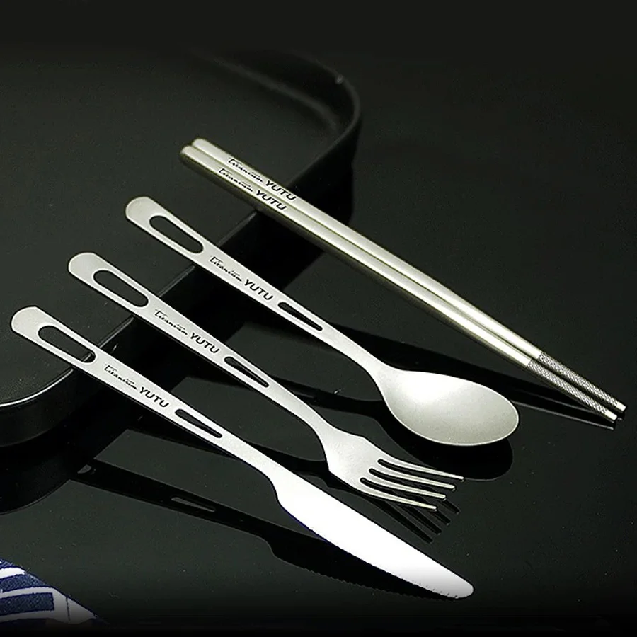 

Pure Titanium Camping Utensil Set Household Frosted Knife And Fork Spoon Chopsticks Travel Camping Portable Knife And Fork Set