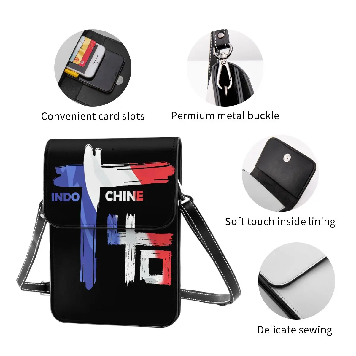 Indochine Rock Crossbody Wallet, sac à main pour téléphone portable, sangle réglable, initié