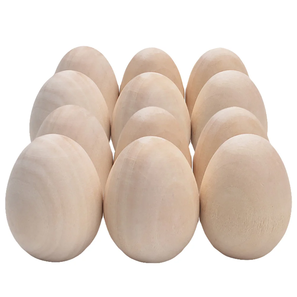 Oeufs en bois réalistes, 12 pièces, finition lisse, fausses œufs pour enfants, Graffiti créatif, pratique artistique, jeu de simulation éducatif