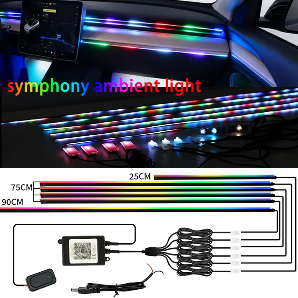 

Для Tesla Model 3 Y S X Автомобильное окружающее освещение 6/10/18 в 1 RGB Symphony Светодиодный интерьер Скрытая акриловая полоса Атмосфера Подсветка для ног