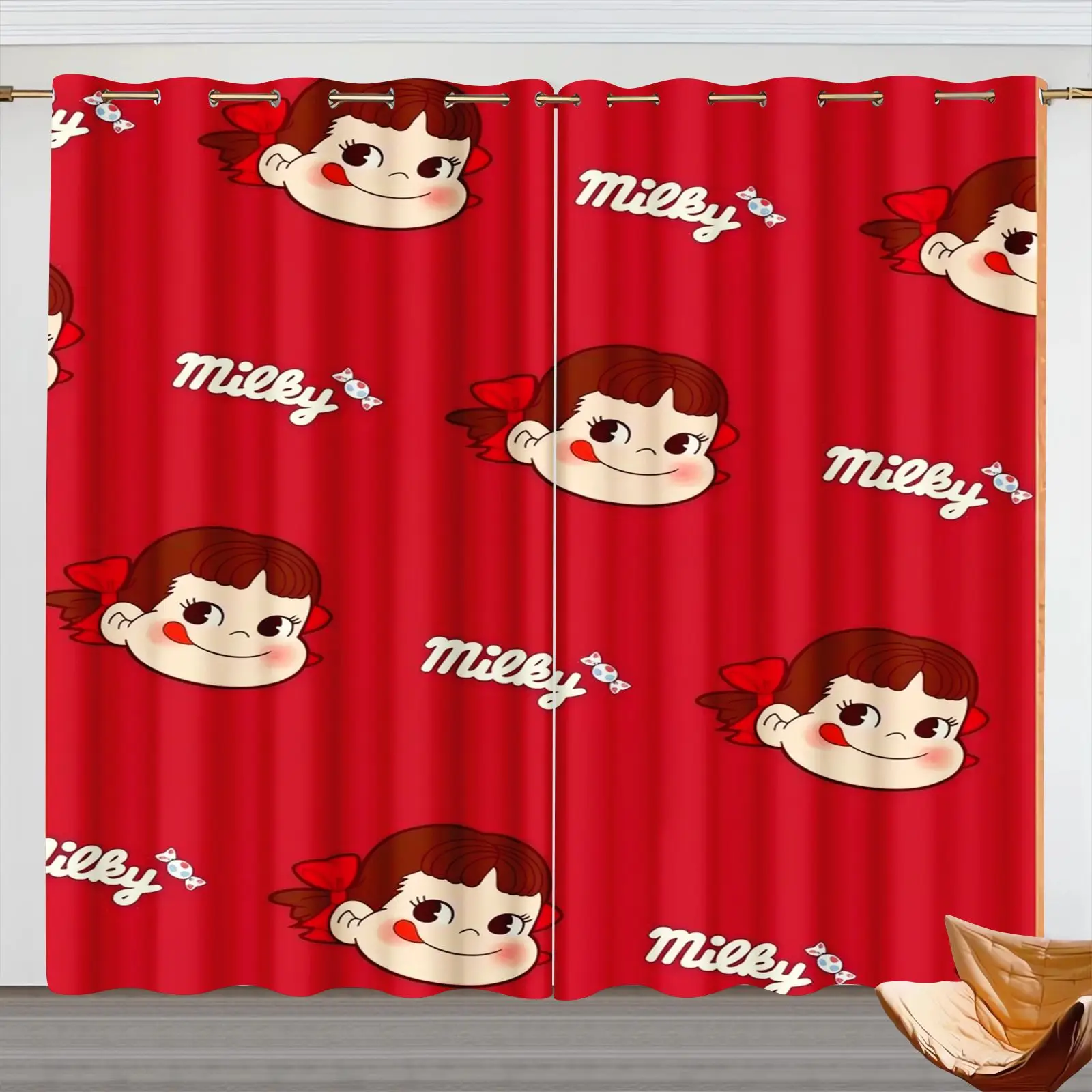 Milky Peko Chan Blackout Curtains 2 Panels Cute Cartoon Girl Print Thermal Insulated Window Drapes Girls Bedroom Decor