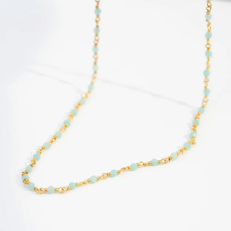 Natural Amazonite S925 Silver 18K Gold Chokers Necklace For Women Green Stone Minimalistic Chic Chain Necklaces 2024 New Gift