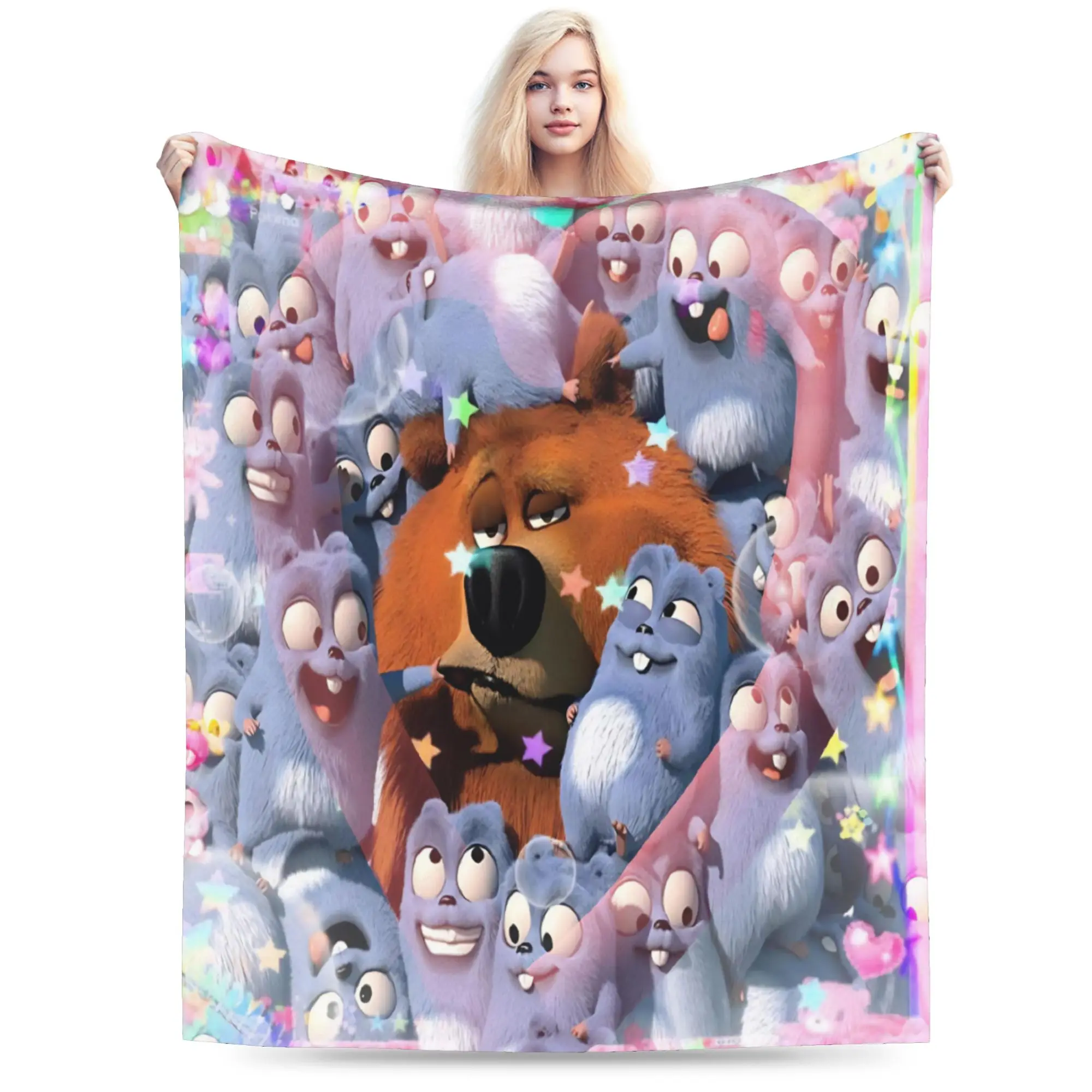 Grizzly And Lemmings  Throw Blanket for Couch  Soft Fuzzy Plush Blanket 50x60 Inches Multiple Sizes Bedspread for All Seasons