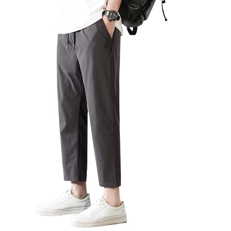 M-8XL New Summer Men's Casual Sports Crop Pants Ice Silk Pants Thin Men's Pants