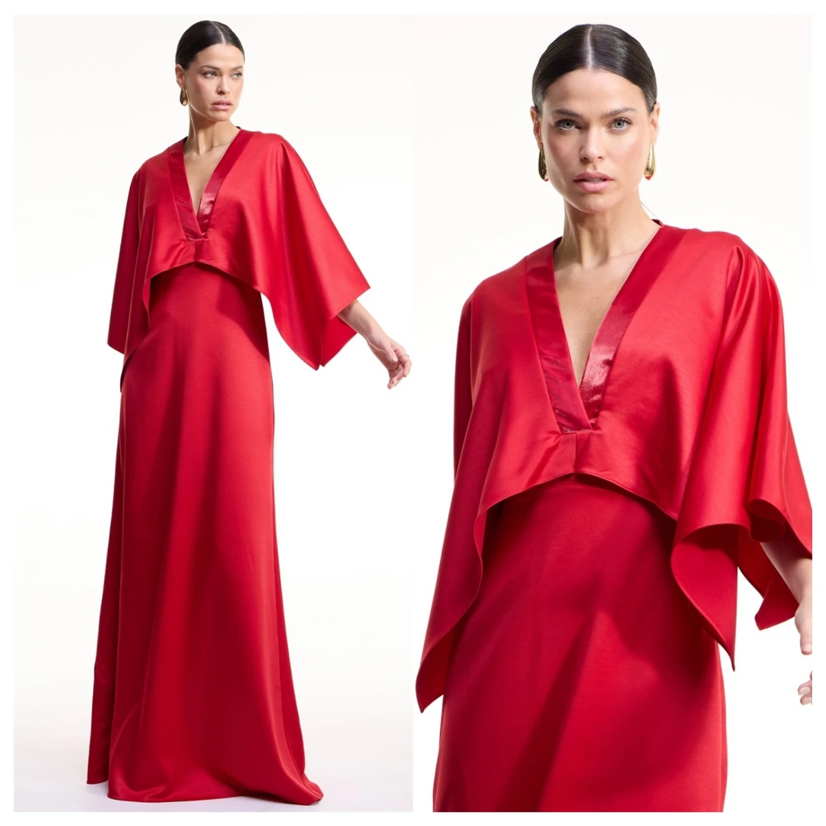 CustomizedCustomized Luxury Red Satin Evening Dress V-Neck 3/4 Sleeves Party Dress Zipper Back Bespoke Occasion Gowns Exquisite