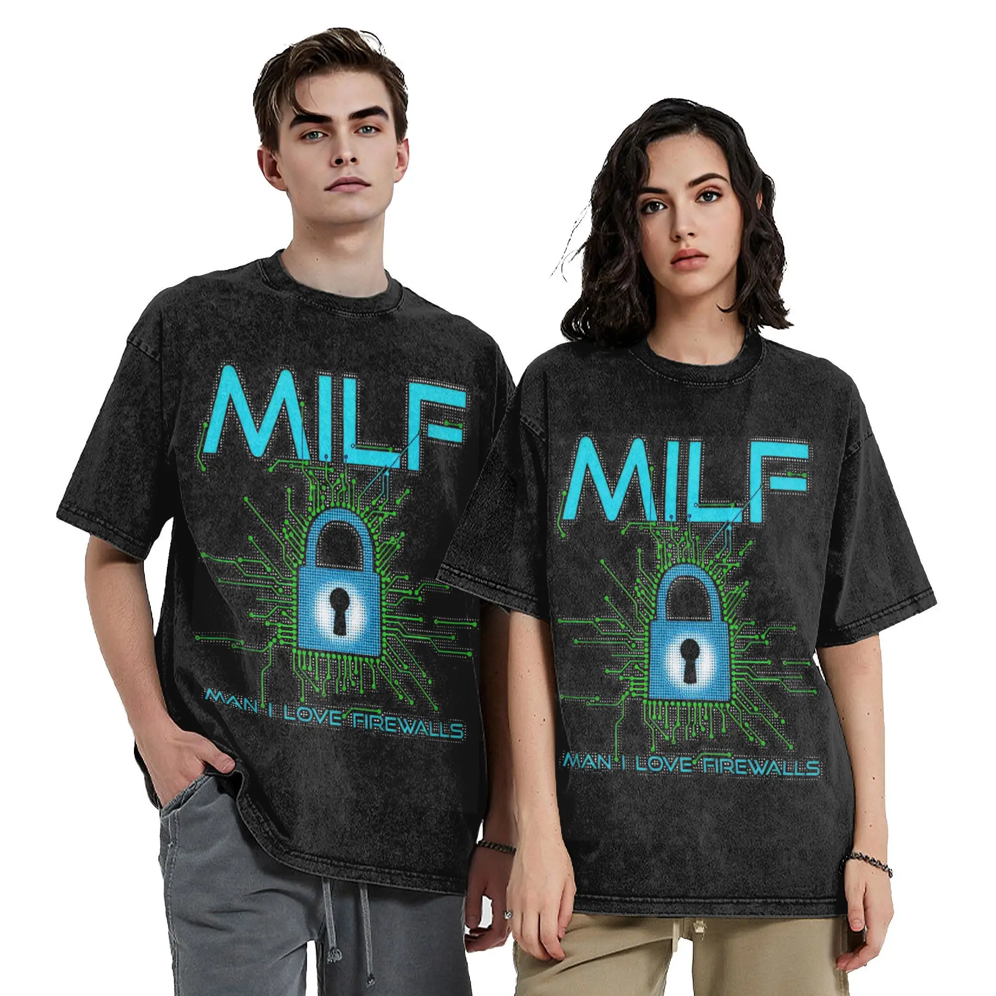 MILF Man I Love Firewalls Funny Cybersecurity Vintage Washed T Shirts 100% Cotton Fun T-Shirt Tee Shirt Clothing New Arrival