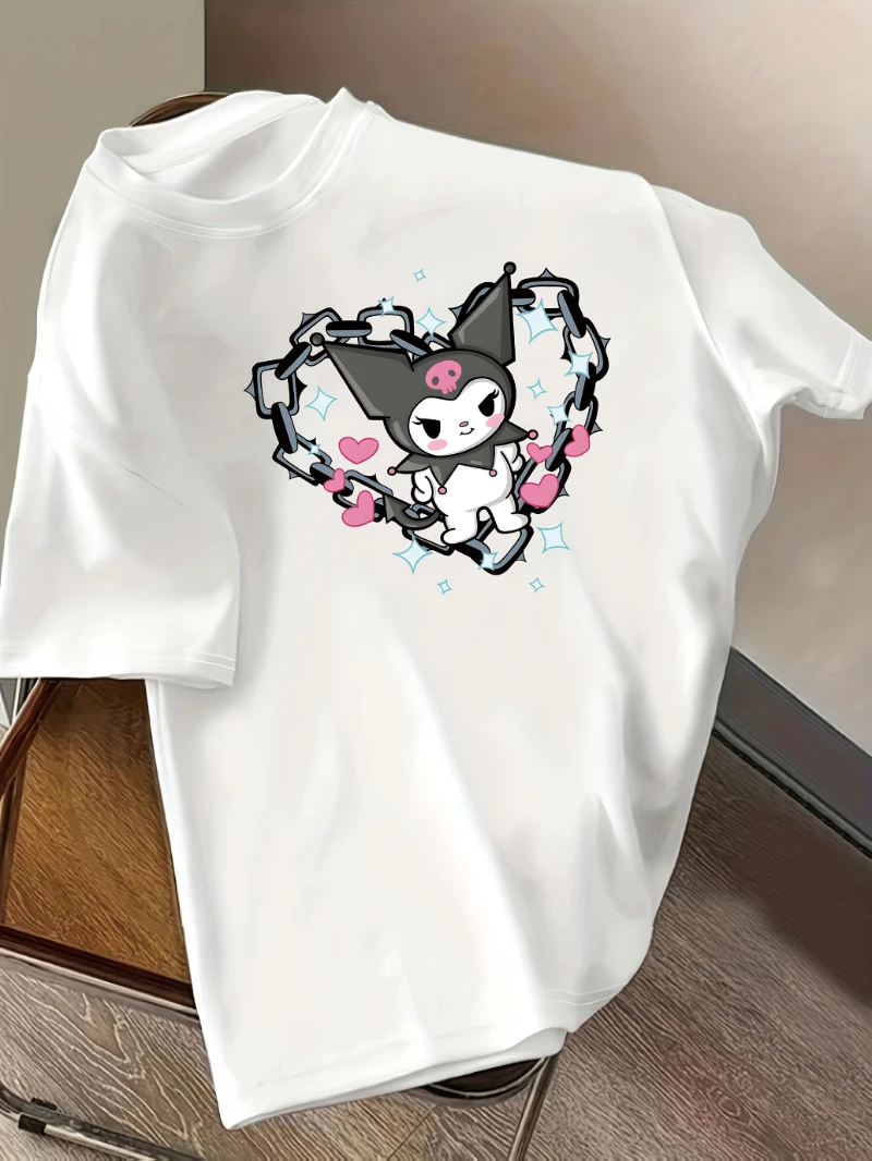 

Sanrio Kuromi Pattern Printed Women's Casual Summer Round Neck Short Sleeved T-shirt Suitable for Spring, Summer, and Autumn
