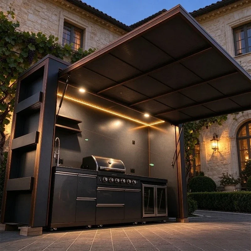 FL Customized Outdoor Kitchen Cooking Station with Sink Stainless Steel Freestanding BBQ Counter Grill Drawer Storage for Garden