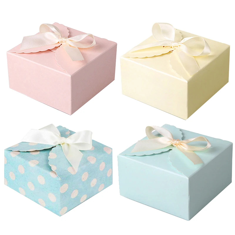 5pcs Gift Box With Ribbon Bow Pink Kraft Paper Wedding Candy Boxes Birthday Party Gifts  Packaging Christmas Decoration For Home view 2