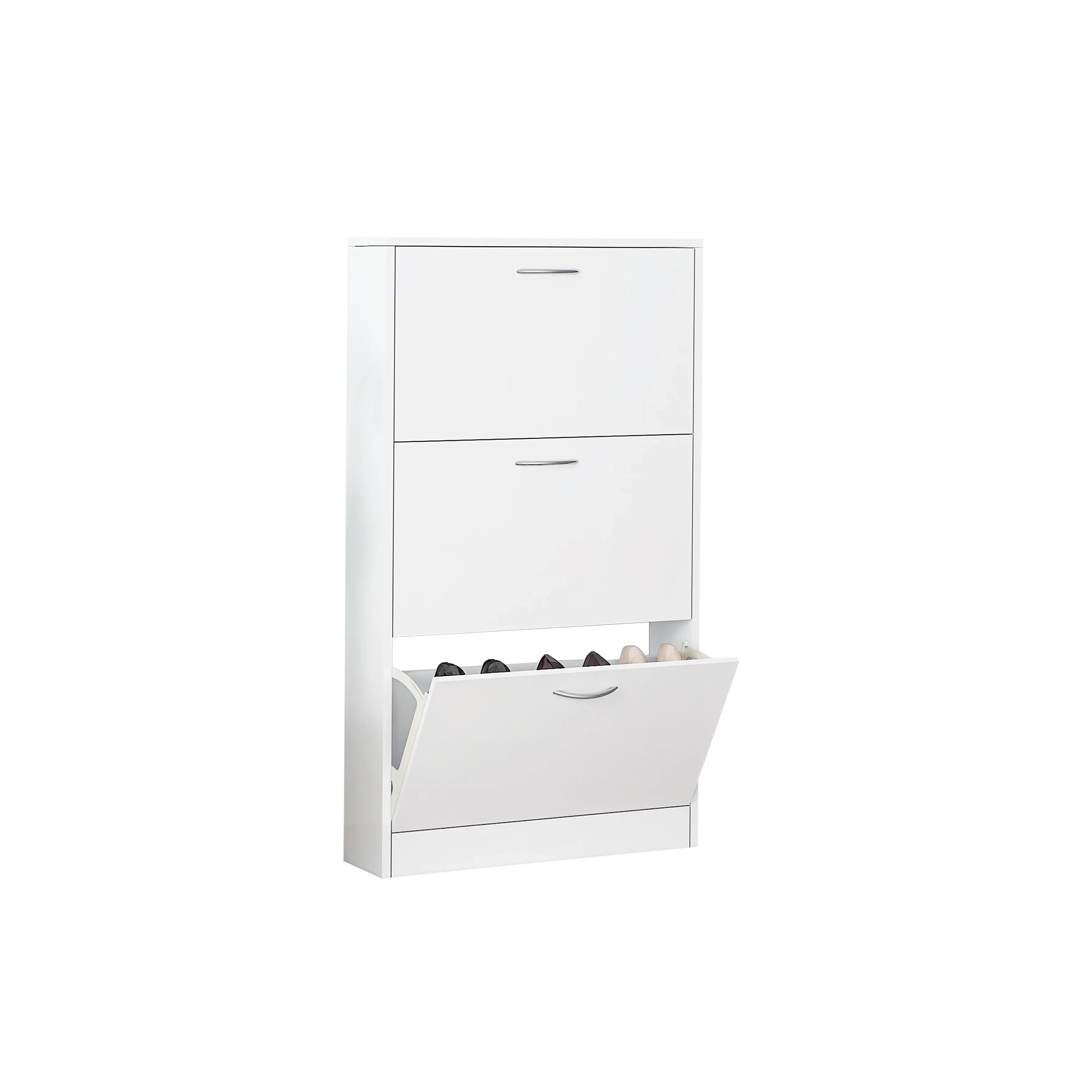 

Shoe Cabinet for Entryway, White Narrow Shoe Storage Cabinet Flip Down Shoe Rack Wood 3 Tier Organizer for Home