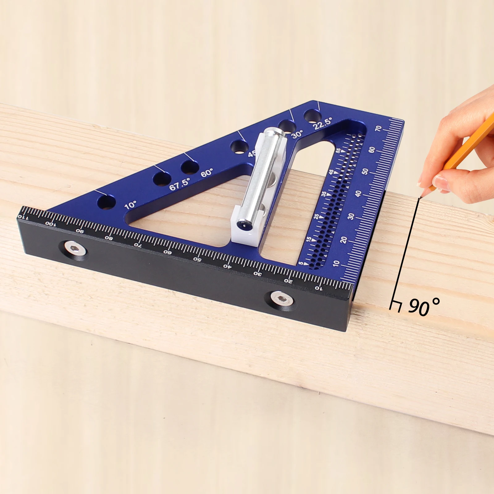 3D Multi Angle Measuring Ruler 22.5-90 Degree Aluminium Carpentry Square Protractor Drawing Line Ruler Miter Triangle Layout