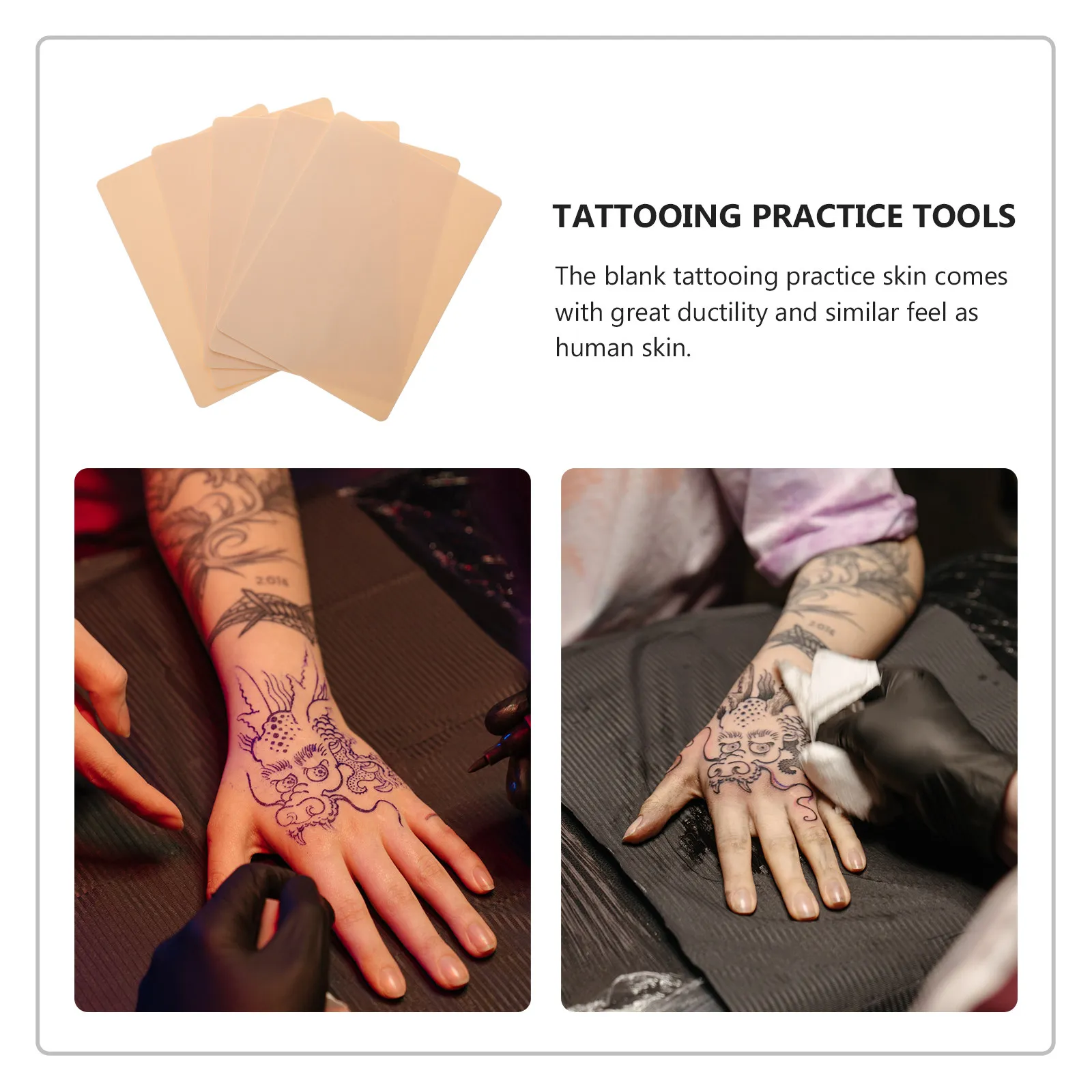 

5Pcs Blank Silicone Practice Skin Sheets for Tattoo Artists Beauty Salon Training Smooth Insertion High Activity Fade Resistant