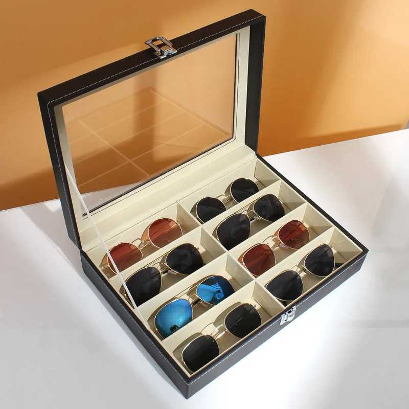 2022 New Sunglasses Organizer PU Leather  2/3/4/5/6/8 Slot  Sunglasses Storage Box Glasses Display Portable Folding Glasses Box