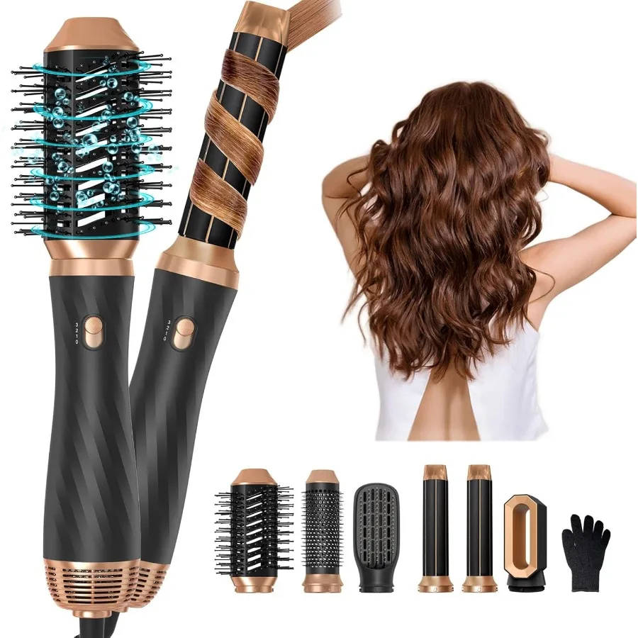 

6 in 1 Hair Dryer Brush Upgrade Detachable Blow Dryer Brush Air Styler Wrap Air Curler Curly Twist Hot Curling Iron Negative Io