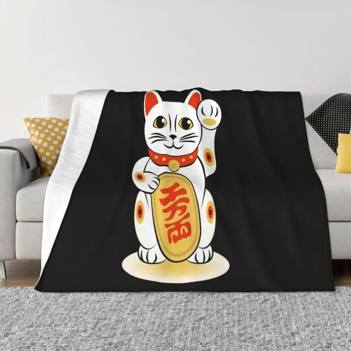 Manekineko Japanese Beckoning Welcoming Lucky Cat Red Cartoon Character Party Best Selling Throw Blanket