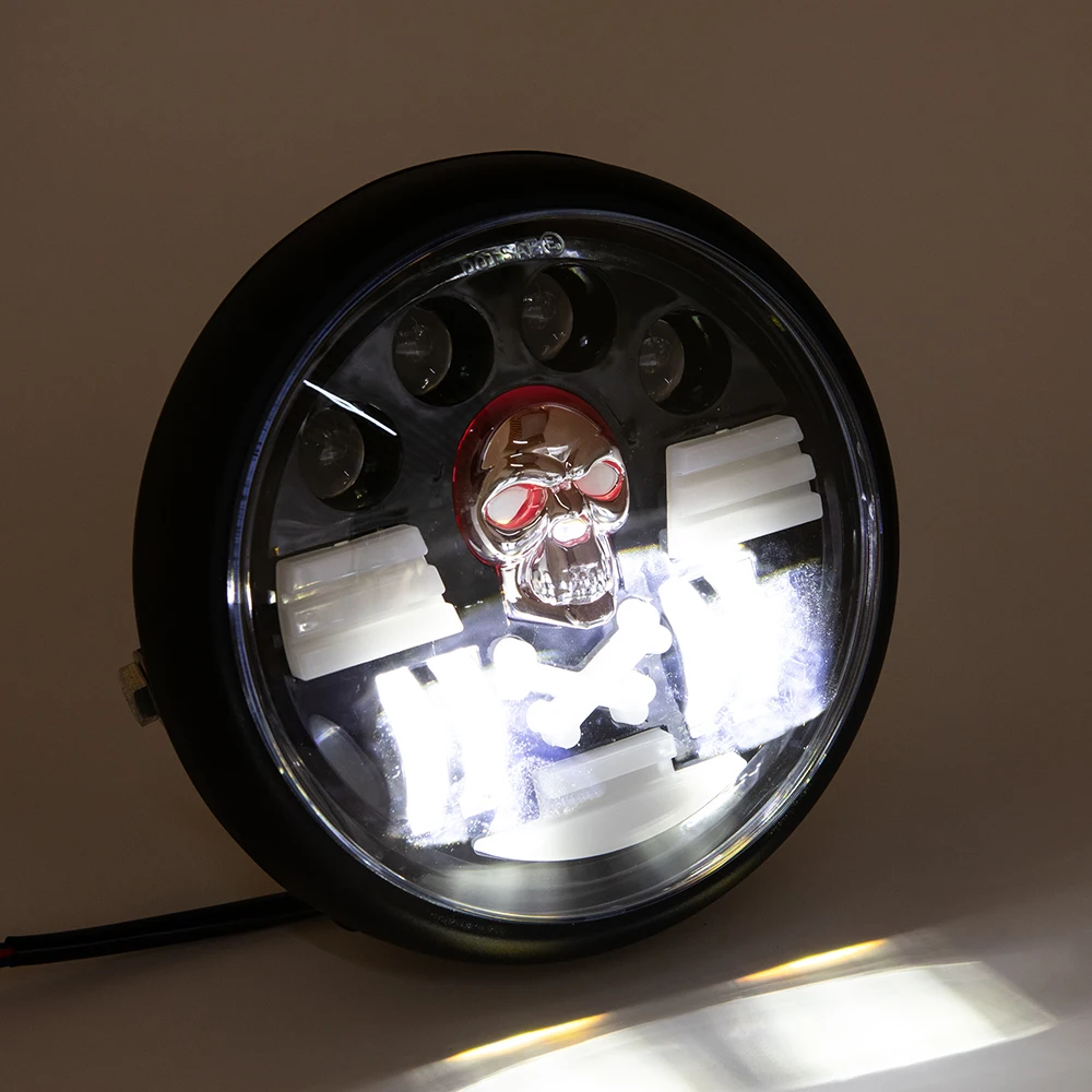Universal Halloween Skull Design Motorcycle Headlight Headlamp For Harley Yamha Honda Led High Low Beam Round Moto Headlamp