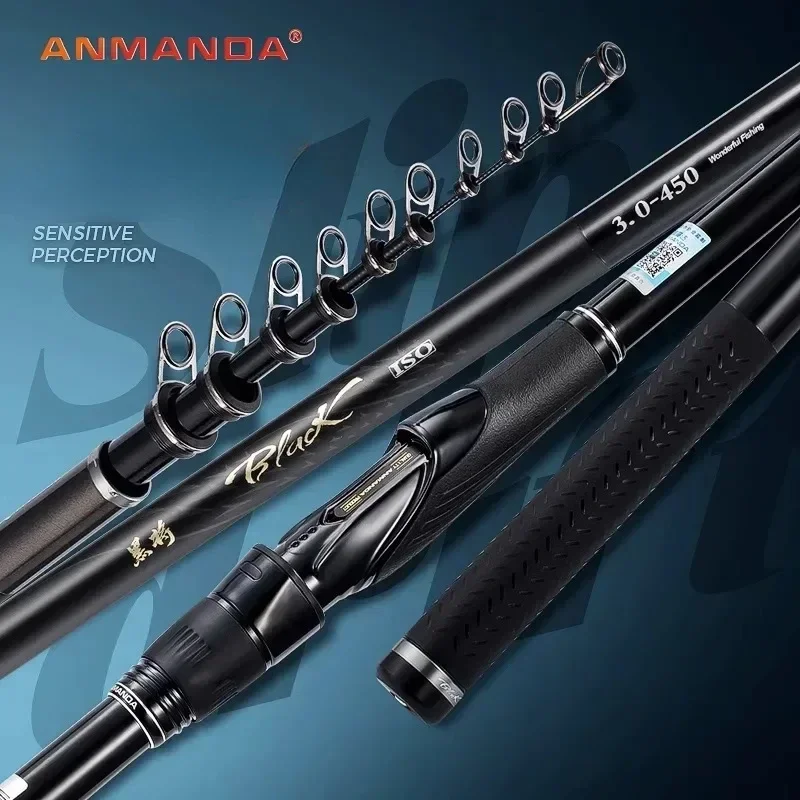 Anmanda Black Rock Fishing Rods 530 Sliding Float Pole Large Object Rod Carbon Ultra Light Telescopic Sea Fishing Pole 1.5/2/3/4