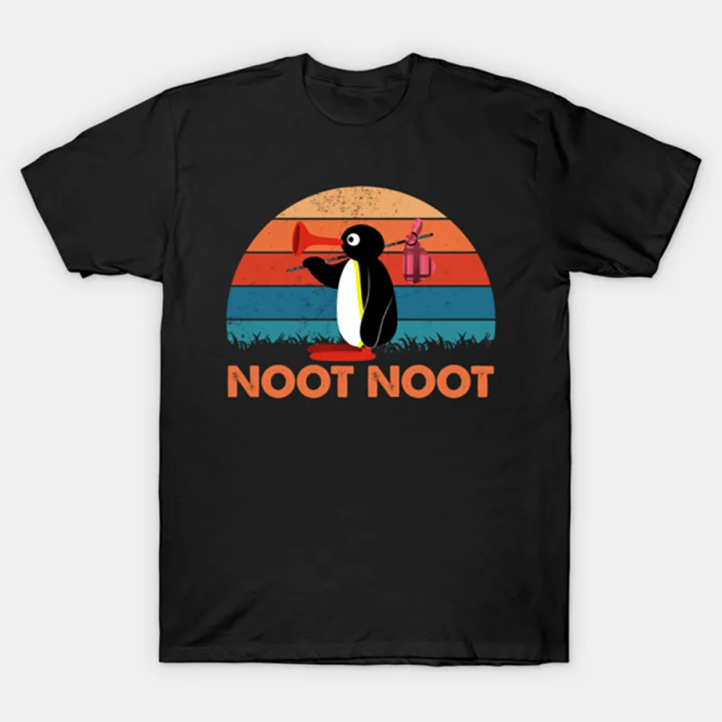 

0330 Noot Noot Pingu Meme Gift t shirt for men Funny cartoon Graphic Clothes 100% cotton printed Y2K clothing Large size tee