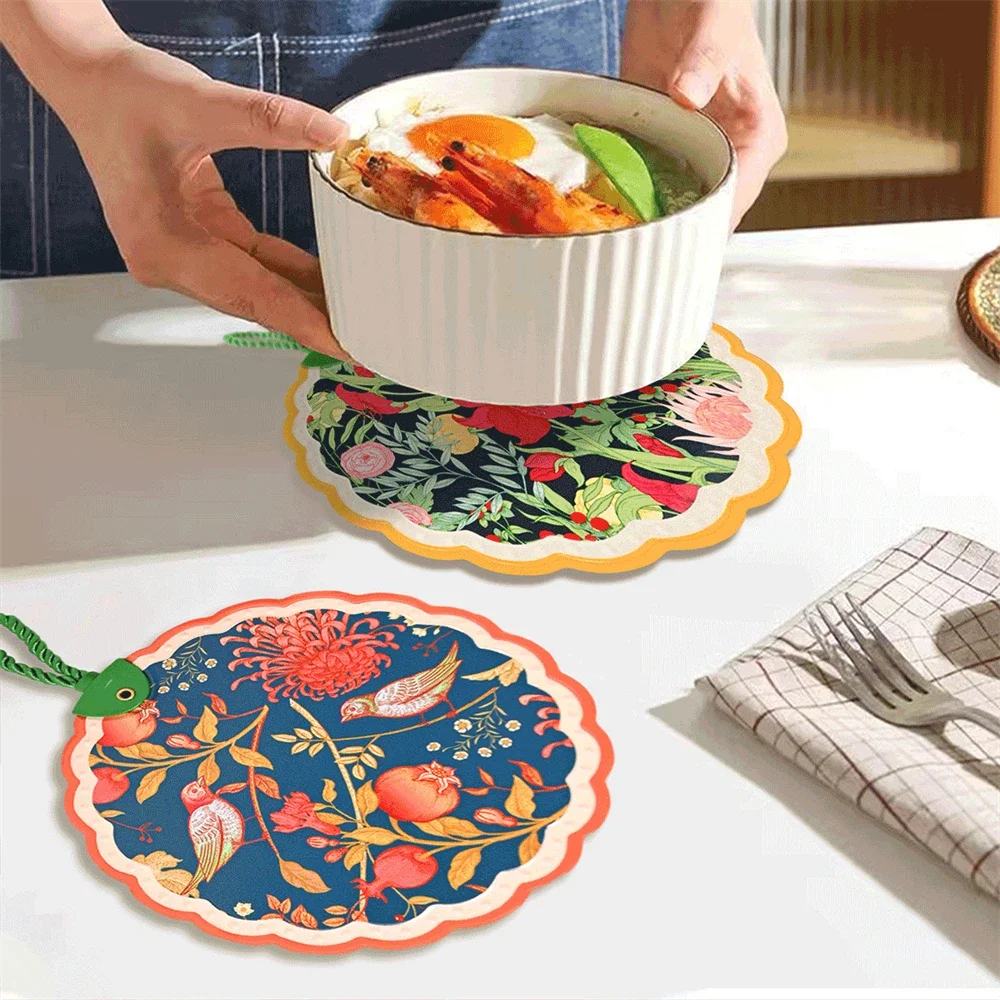 Home Creative Ceramic Rope Insulation Pad Plant Printed 4-piece Set Gift Box Kitchen Supplies Insulation Pad Cork Base Meal Mat